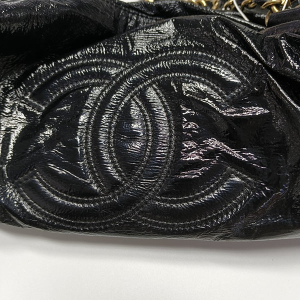 Quilted Patent Leather Top Handle Bag Black