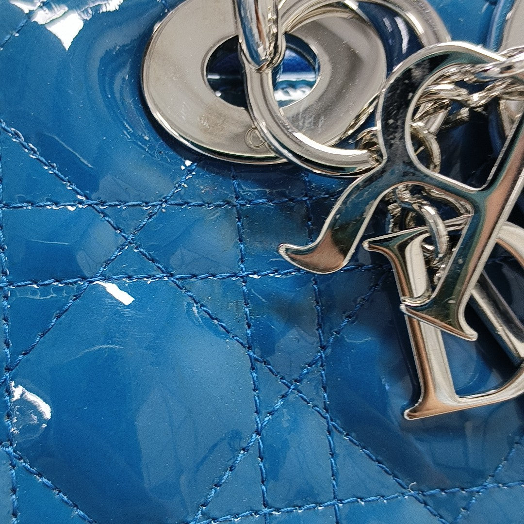 Lady Dior Large Cannage Patent Leather Blue