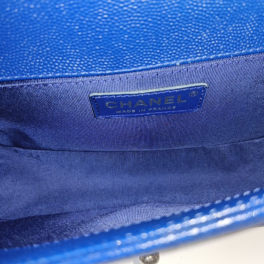 BOY CHANEL Small Quilted Grained Calfskin Blue