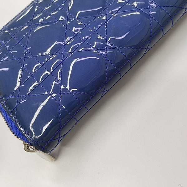 Lady Dior Small Cannage Patent Leather Blue Wallet