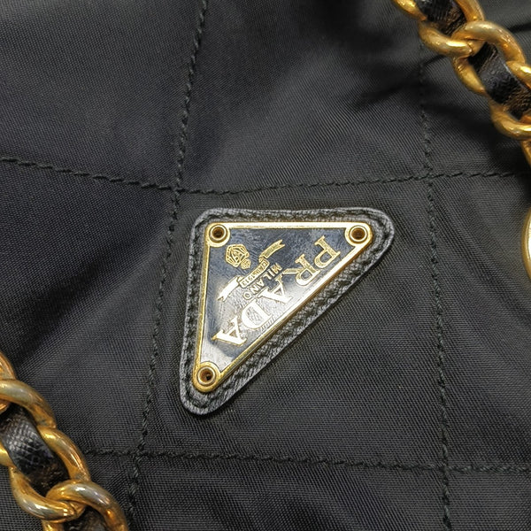 Quilted Nylon Shoulder Bag Black