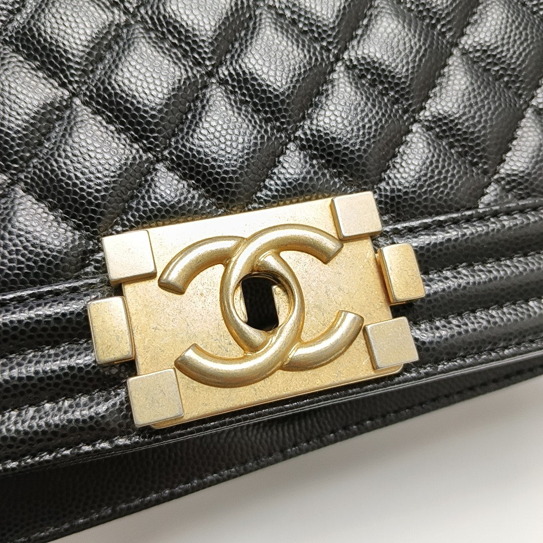 BOY CHANEL Medium Quilted Grained Calfskin Black