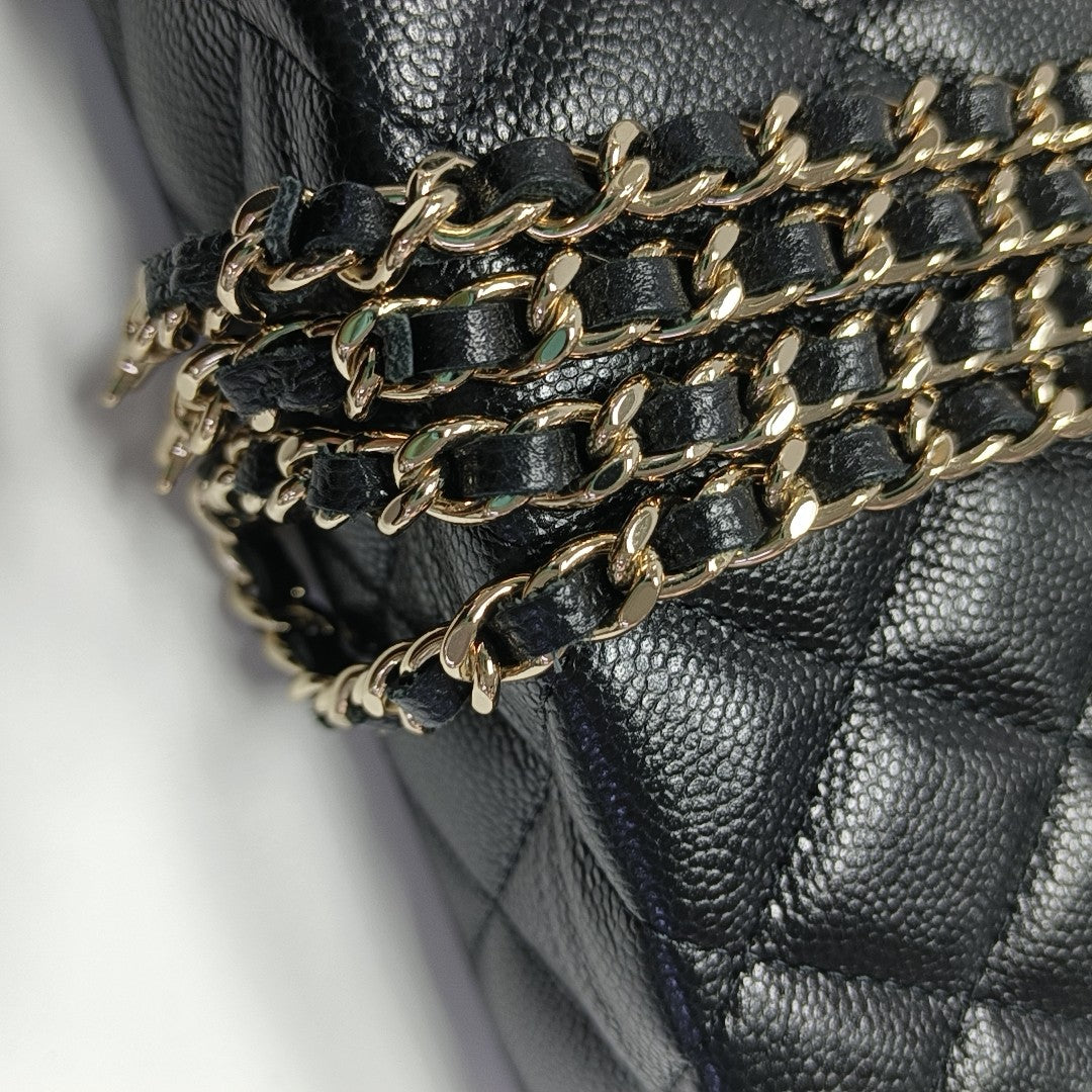 Quilted Grained Calfskin Shoulder Bag Black