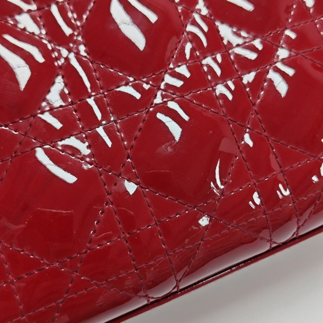 Lady Dior Mini Cannage Patent Leather Red
