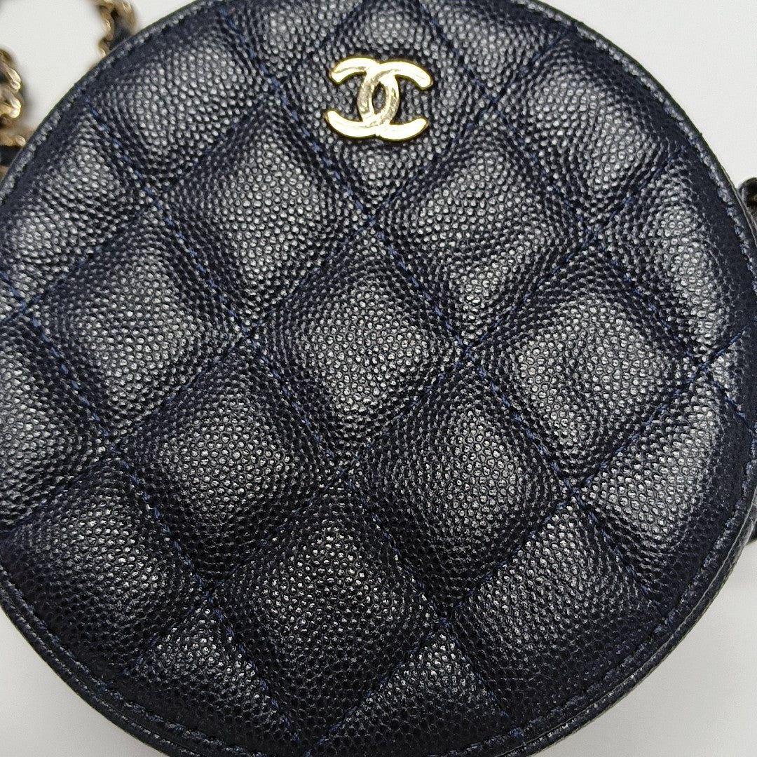 ROUND Quilted Grained Calfskin Blue