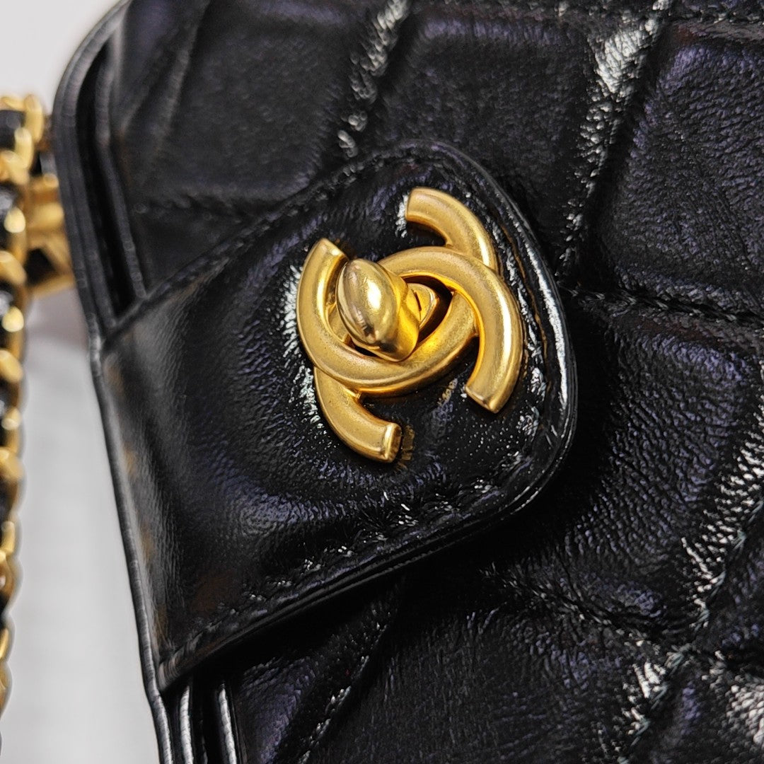 Quilted Lambskin Shoulder Bag Mini Black