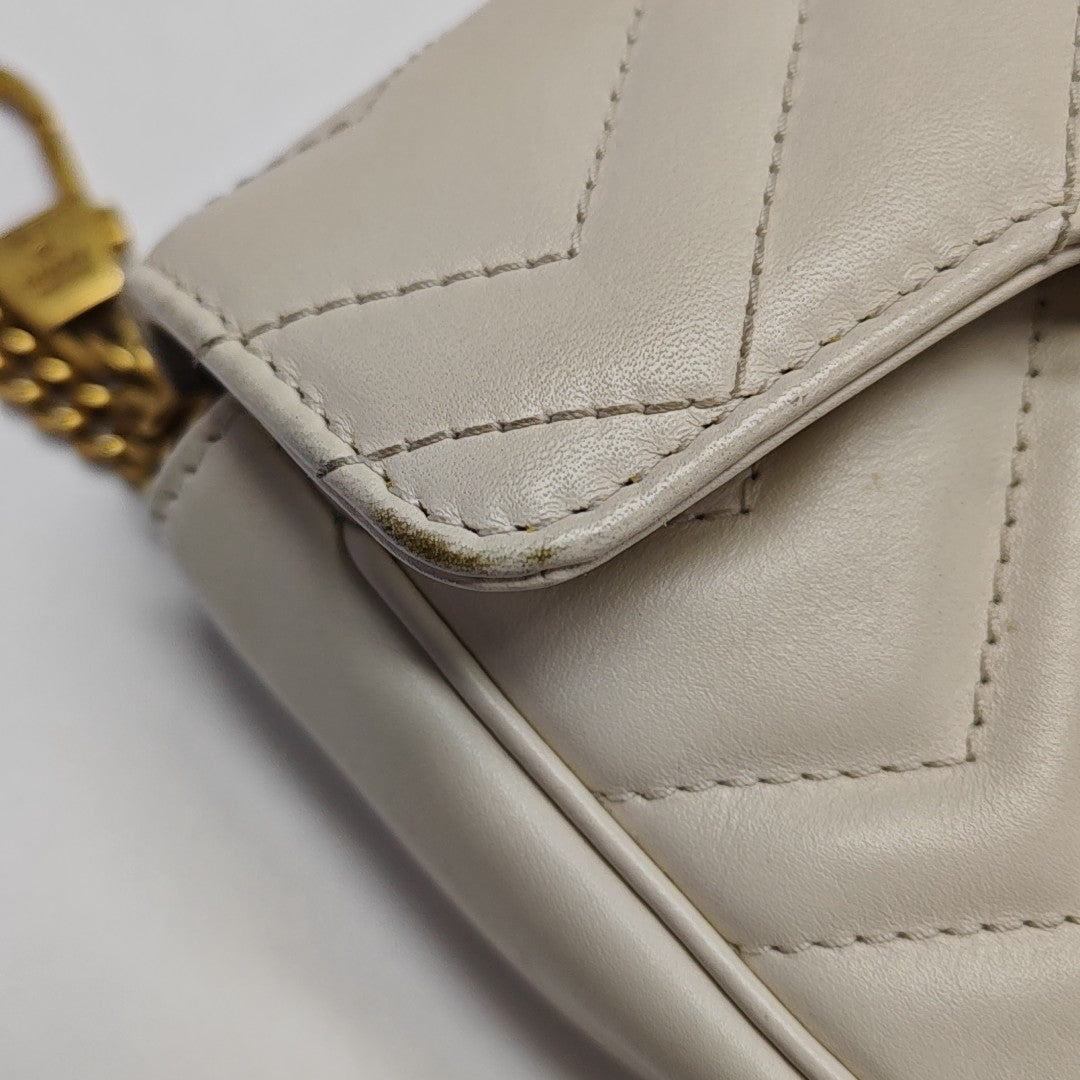 GG Marmont Mini Quilted Calfskin White