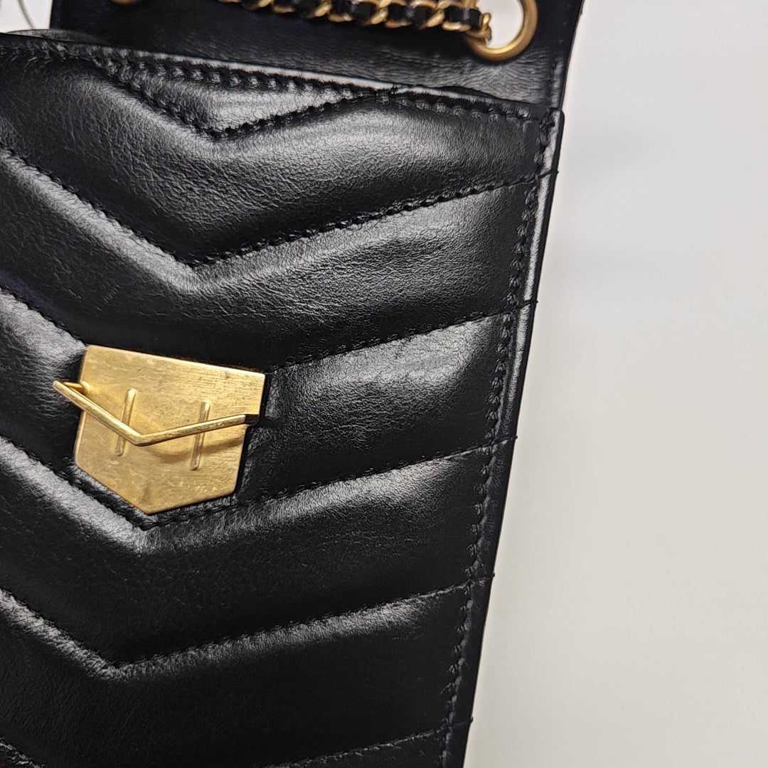 Chevron Calfskin Shoulder Bag Black