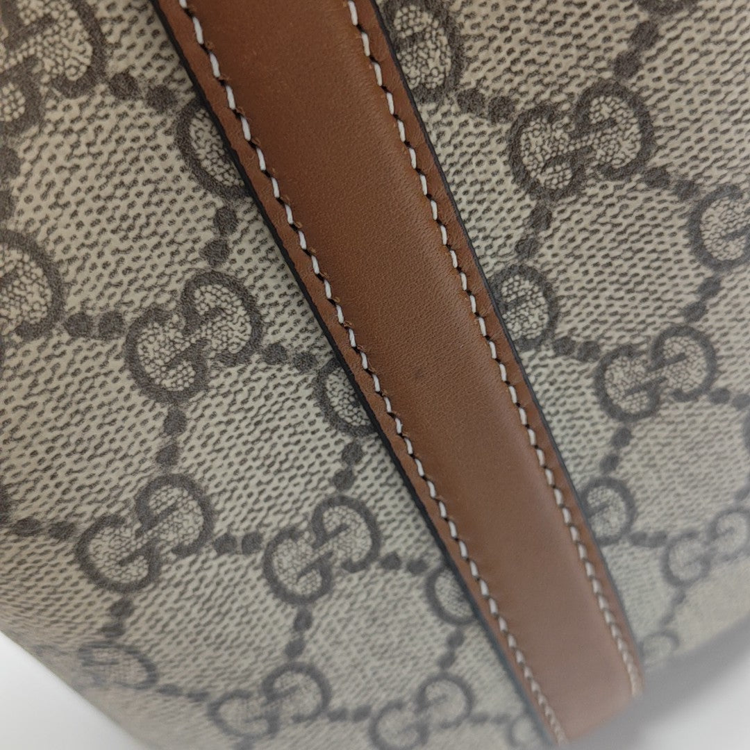 GG Emblem Small Monogram Coated Canvas Beige