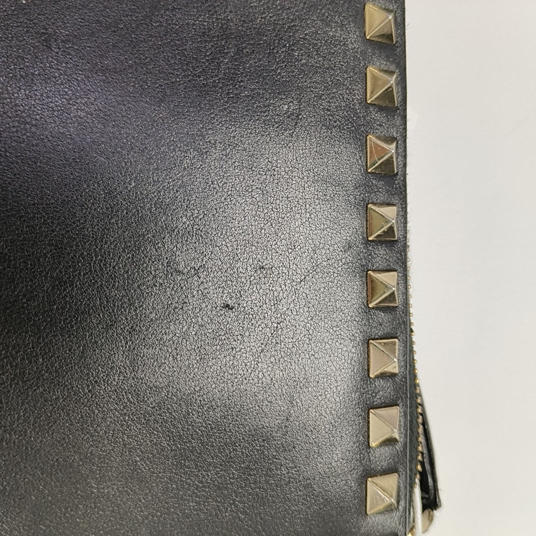Rockstud Calfskin Black Wallet