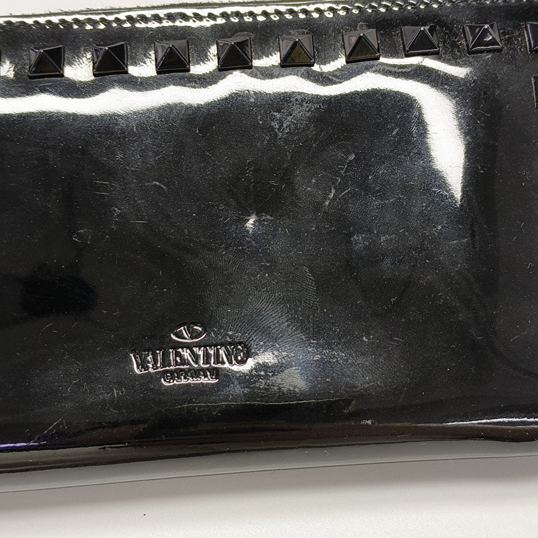 Rockstud Patent Leather Black Wallet