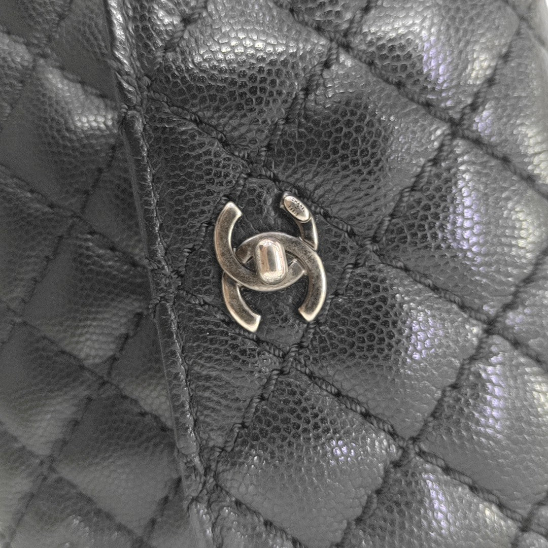 Quilted Grained Calfskin Wallet Black