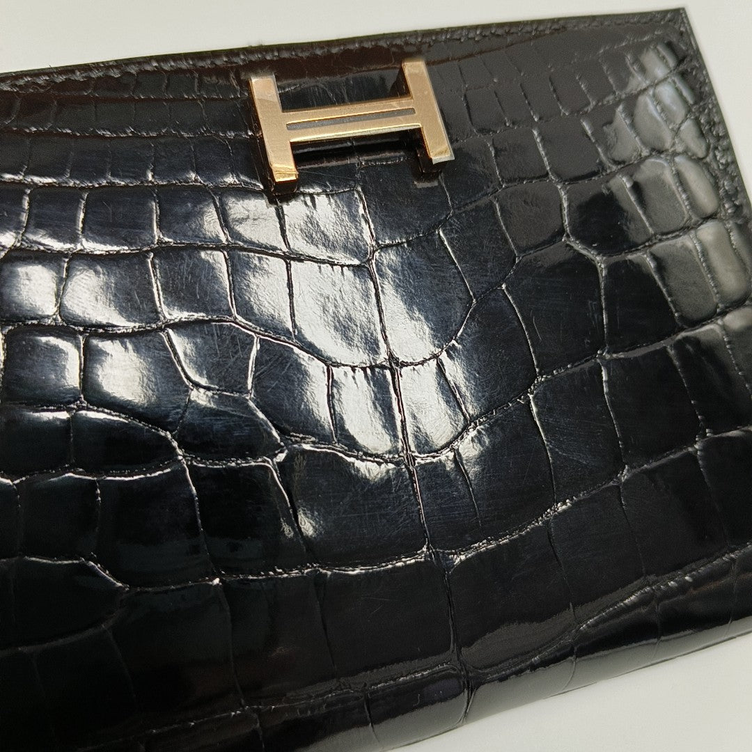 Bearn Shiny Porosus Crocodile Black Card Holder
