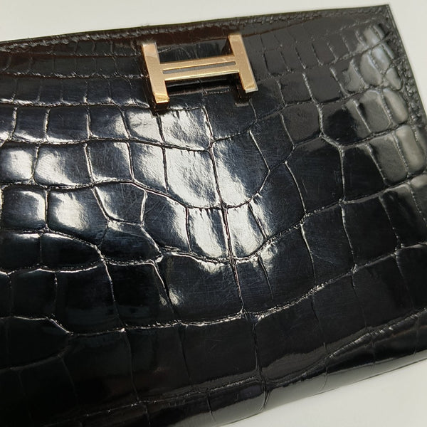 Bearn Shiny Porosus Crocodile Black Card Holder