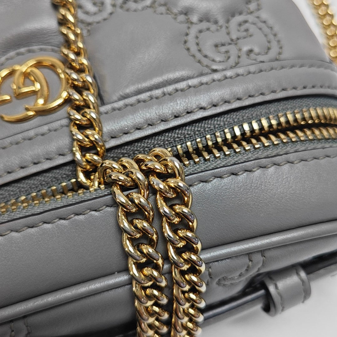 GG Matelassé Mini Quilted Calfskin Gray
