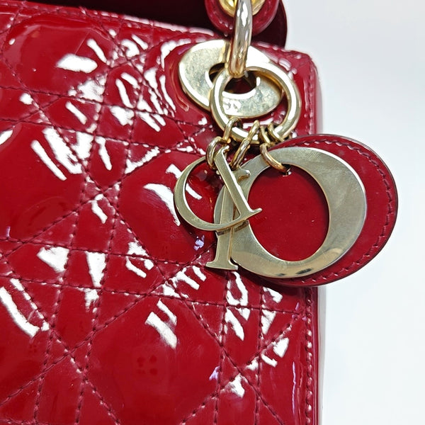 Lady Dior Mini Cannage Patent Calfskin Red