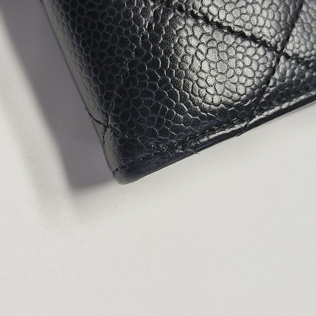CLASSIC FLAP Mini Quilted Grained Calfskin Black Wallet