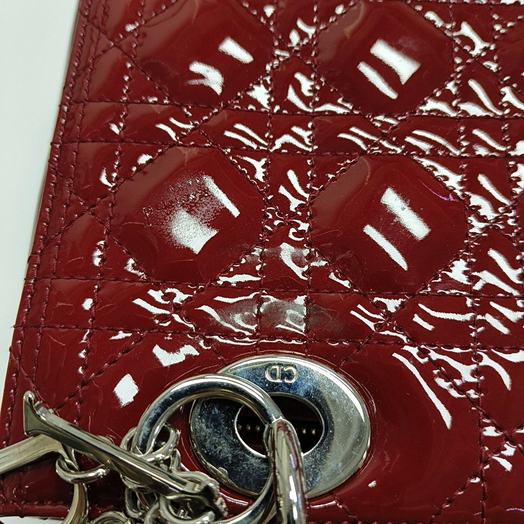 Authenticated pre-owned  Lady Dior Medium Cannage Patent Leather Red - Tote Bag at Looply