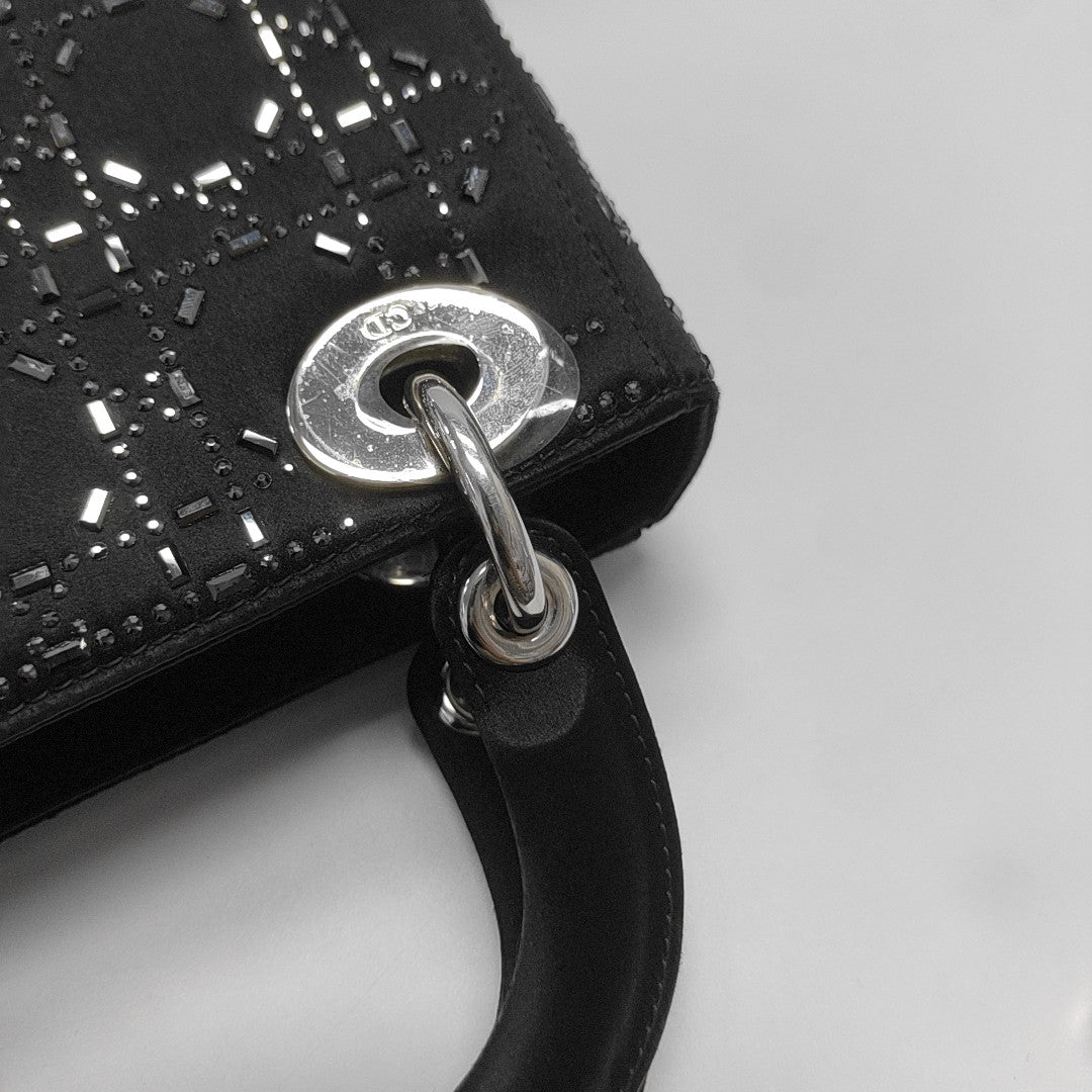 Lady Dior Mini Cannage Silk Satin Black