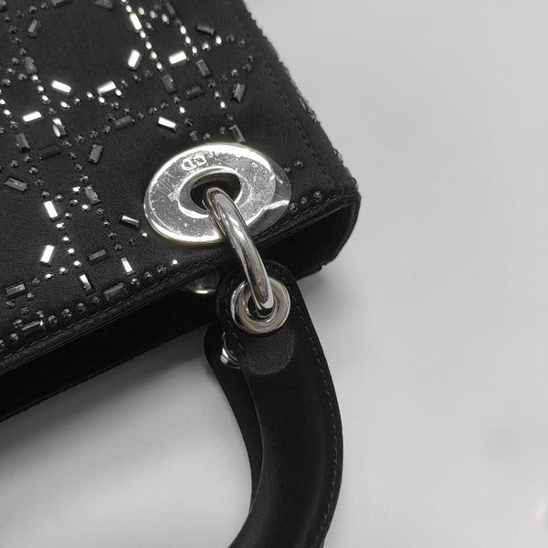 Lady Dior Mini Cannage Silk Satin Black