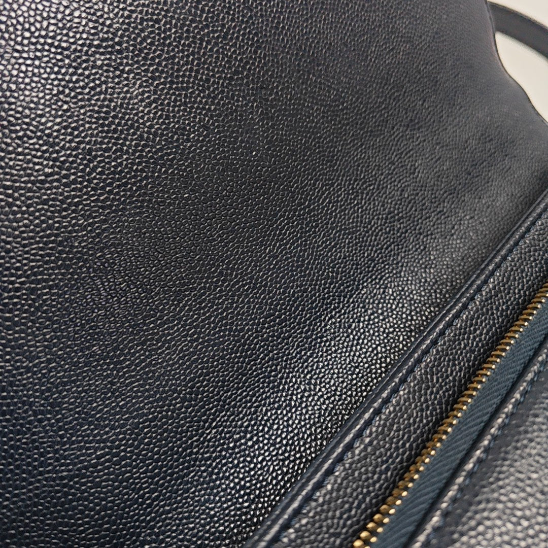 Quilted Grained Calfskin Shoulder Bag Blue