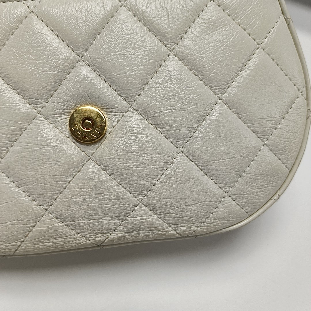 Quilted Calfskin Shoulder Bag White