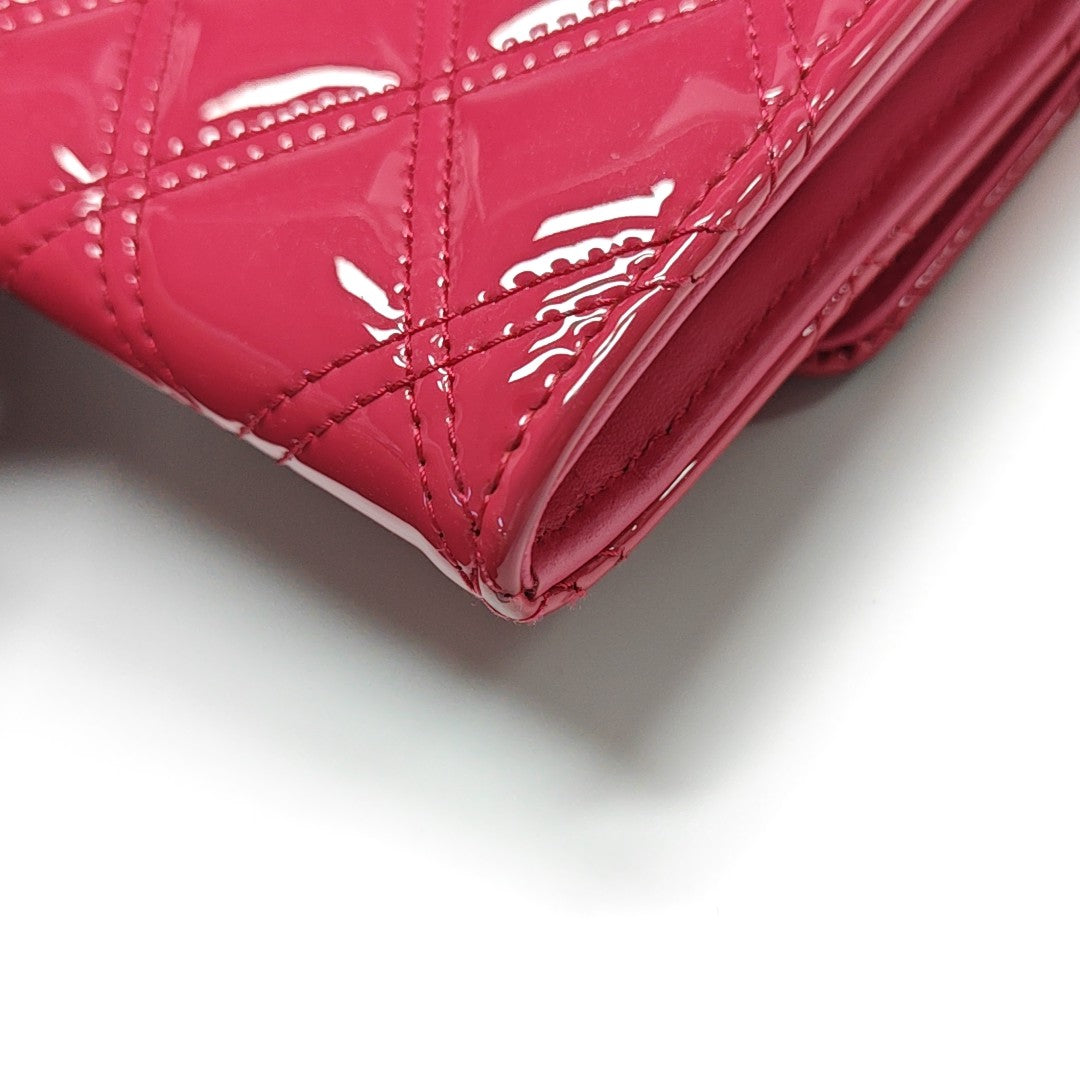 Quilted Patent Leather Wallet Pink