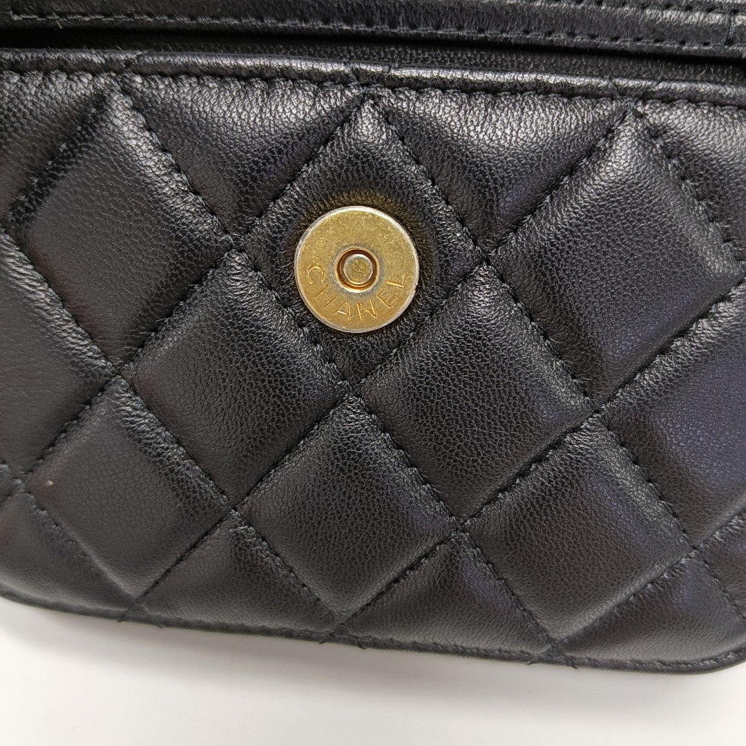 Quilted Lambskin Shoulder Bag Black