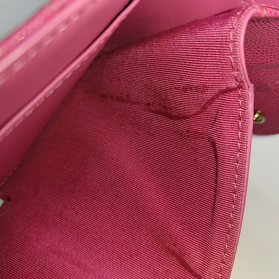 CLASSIC FLAP Quilted Grained Calfskin Pink Wallet