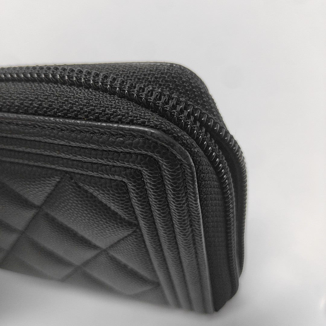 BOY CHANEL Mini Quilted Grained Calfskin Black Wallet