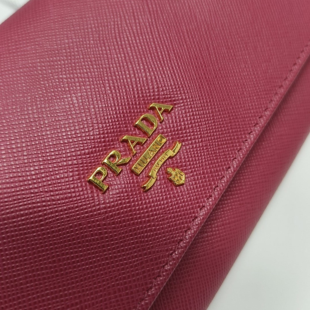 Fold Wallet Saffiano Calfskin Red Wallet