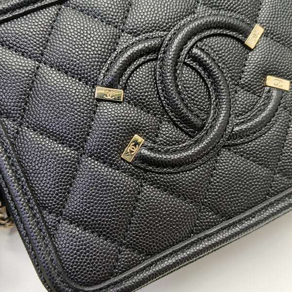 FILIGREE Small Quilted Grained Calfskin Black