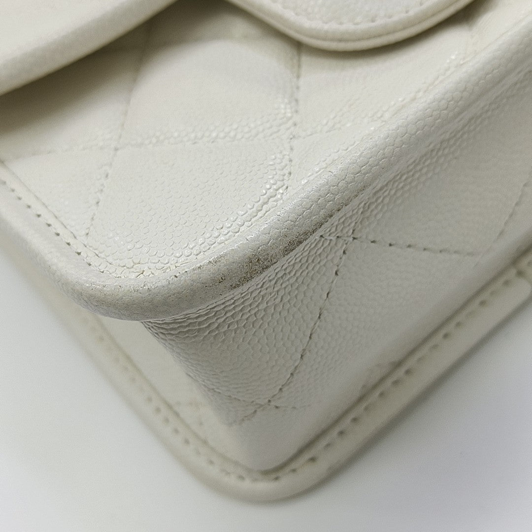 Quilted Grained Calfskin Shoulder Bag Small White