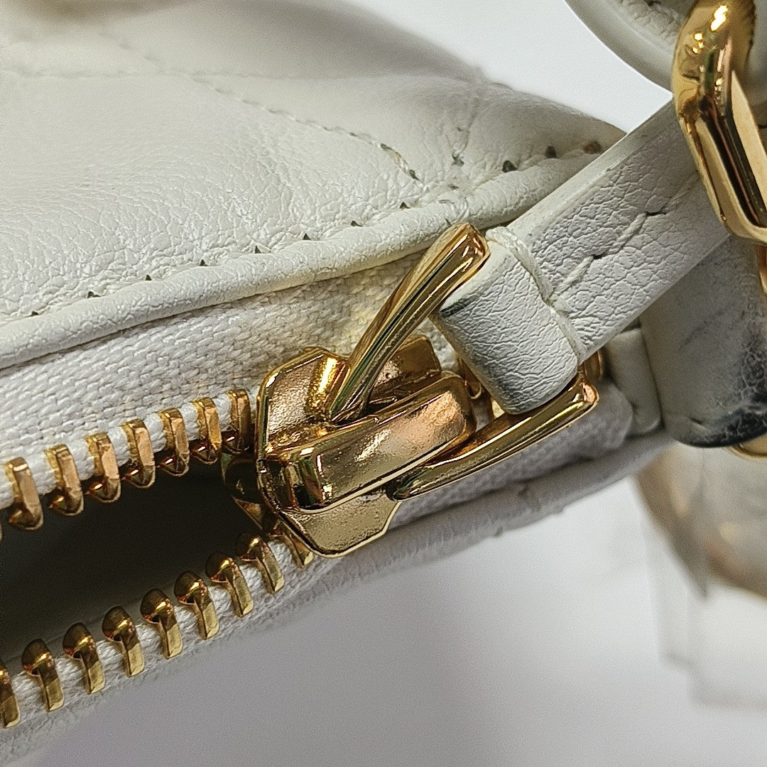 Cannage Calfskin Shoulder Bag White