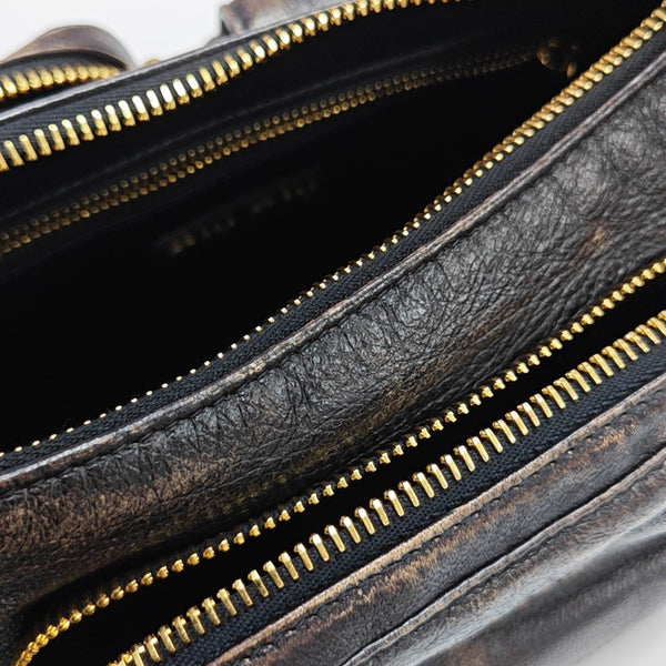 Lambskin Top Handle Bag Brown