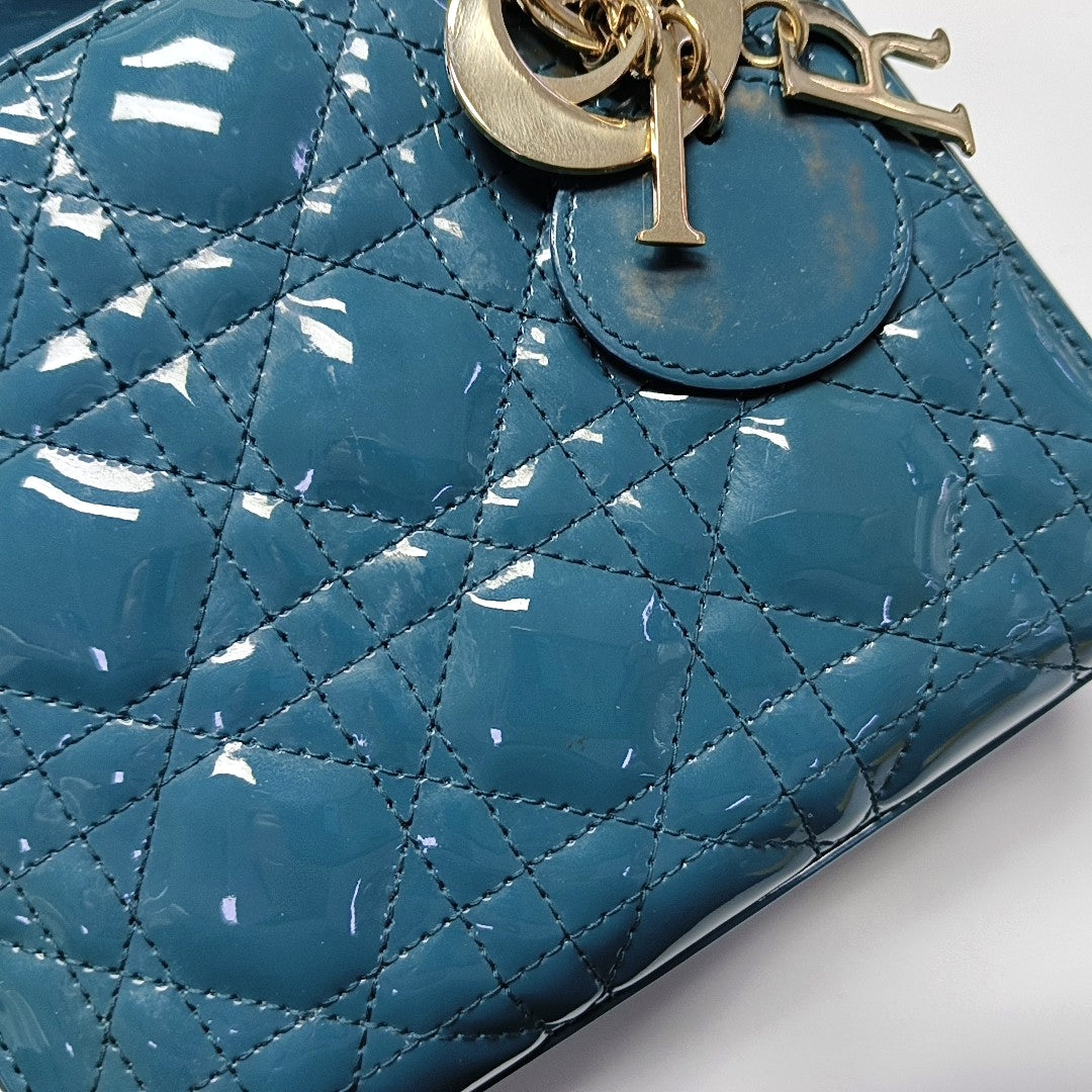 Lady Dior Mini Cannage Patent Leather Blue