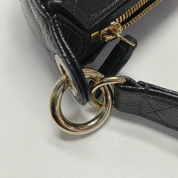 Quilted Grained Calfskin Shoulder Bag Black