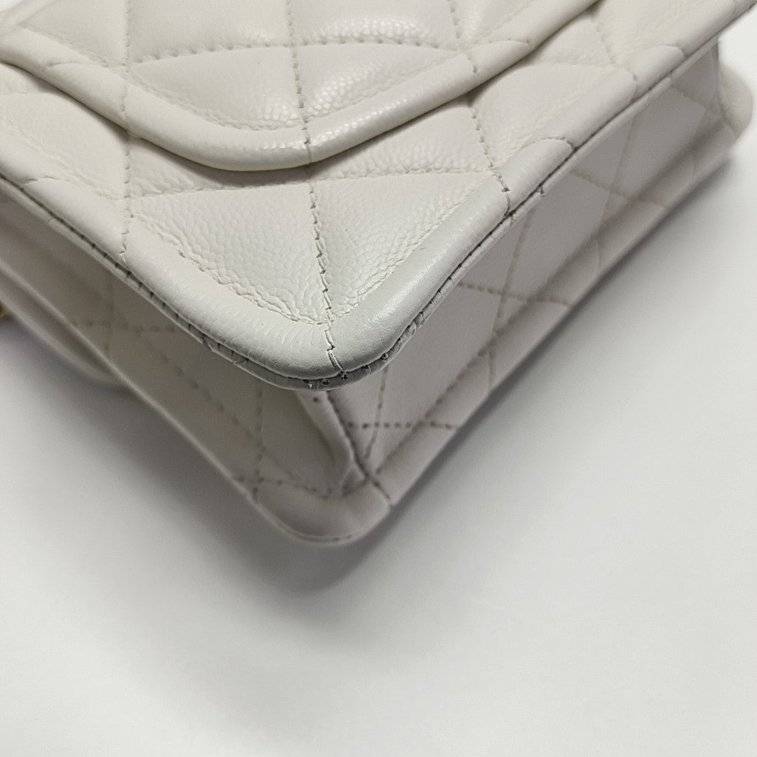 Quilted Grained Calfskin Shoulder Bag White