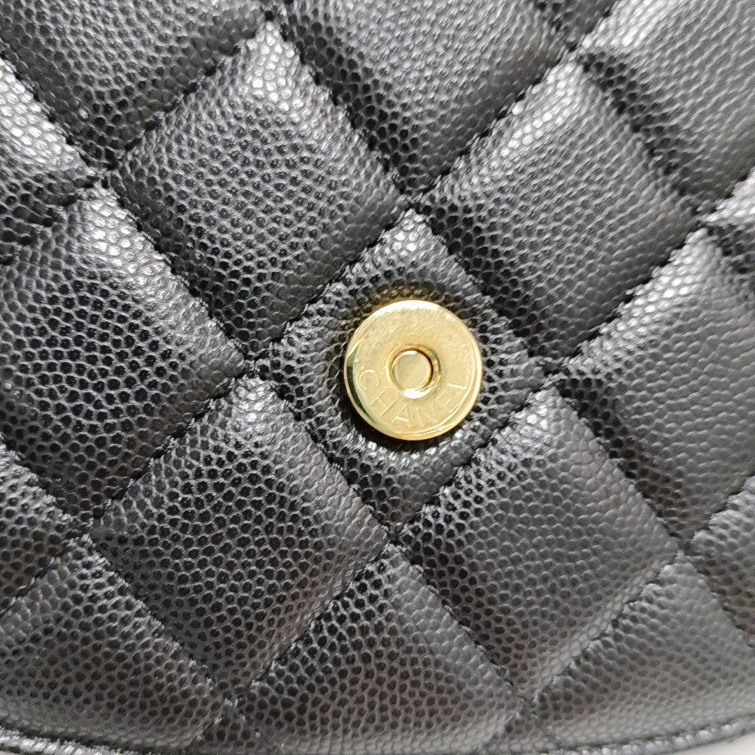 Quilted Grained Calfskin Shoulder Bag Black