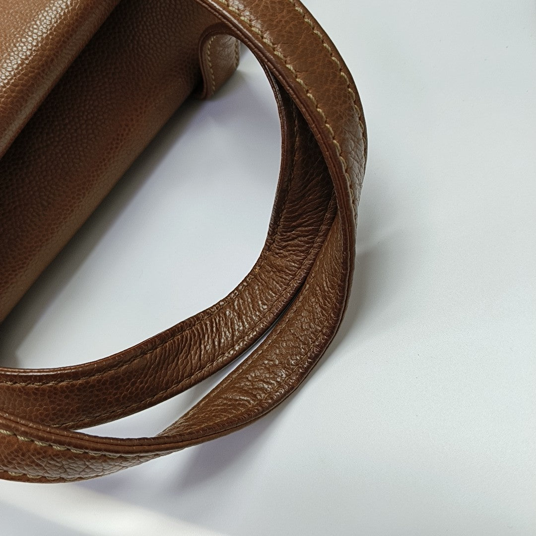 Grained Calfskin Shoulder Bag Brown