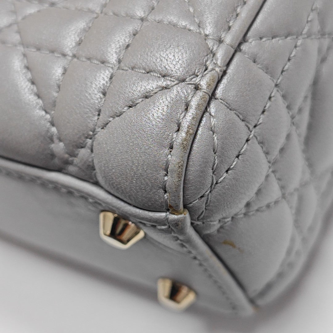 Lady Dior Mini Cannage Lambskin Silver