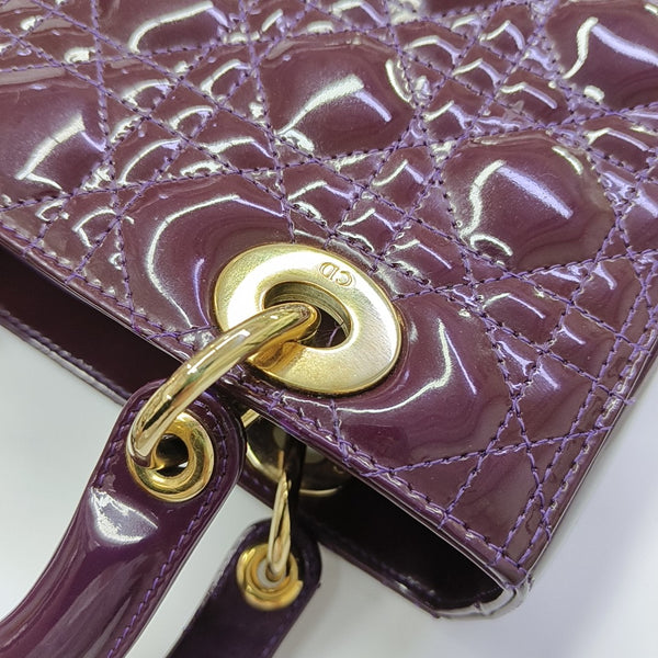 Lady Dior Medium Cannage Patent Leather Purple