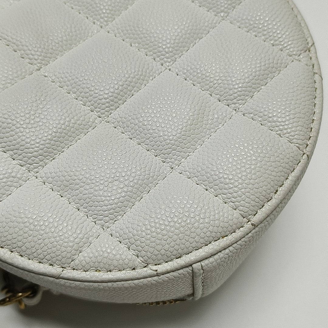Quilted Grained Calfskin Shoulder Bag White