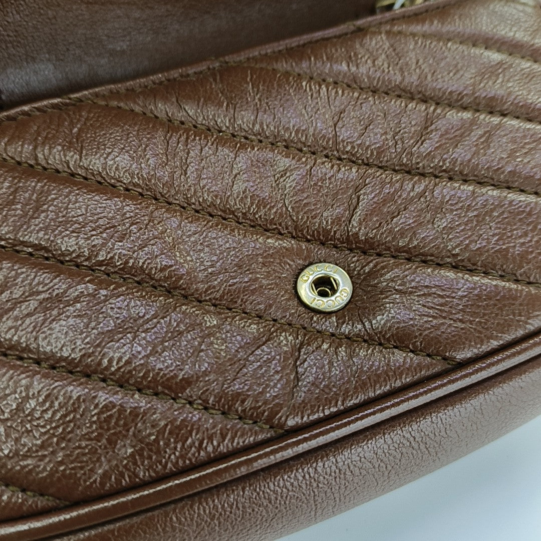 GG Marmont Mini Quilted Calfskin Brown