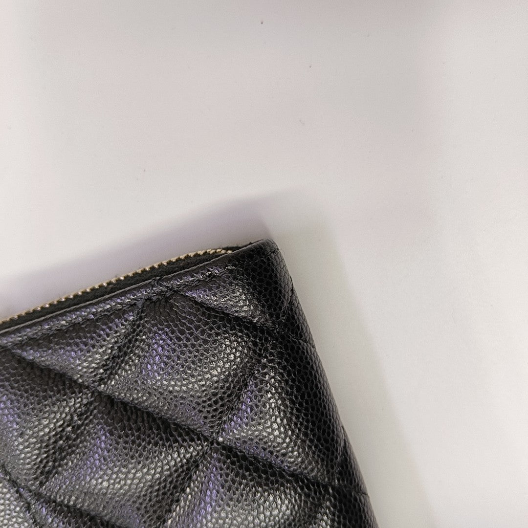 Quilted Grained Calfskin Wallet Black