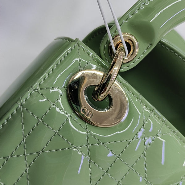 Lady Dior Mini Cannage Patent Leather Green
