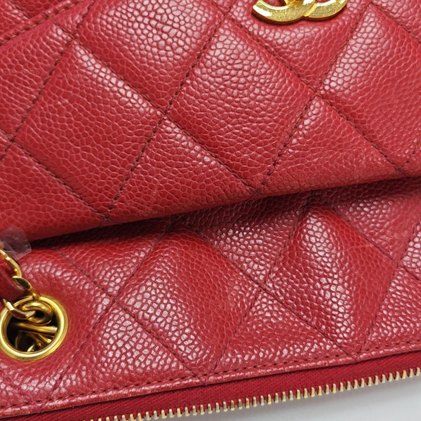 VINTAGE CC LOGO Quilted Grained Calfskin Red