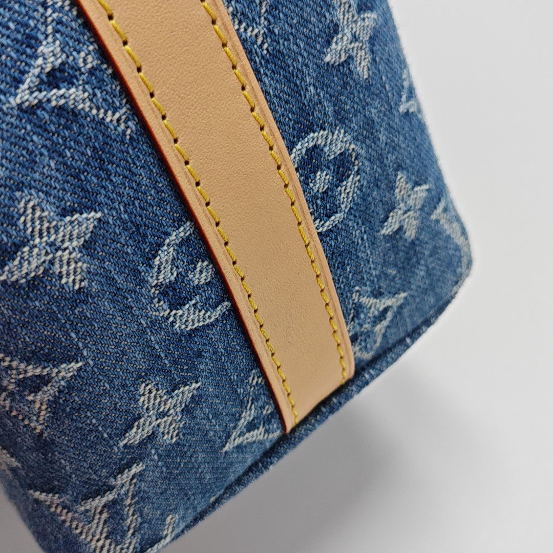 Monogram Denim Top Handle Bag Blue