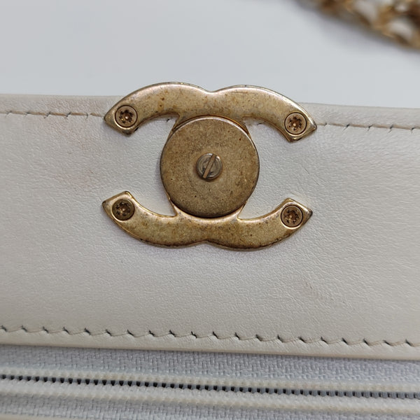 Quilted Calfskin Shoulder Bag White