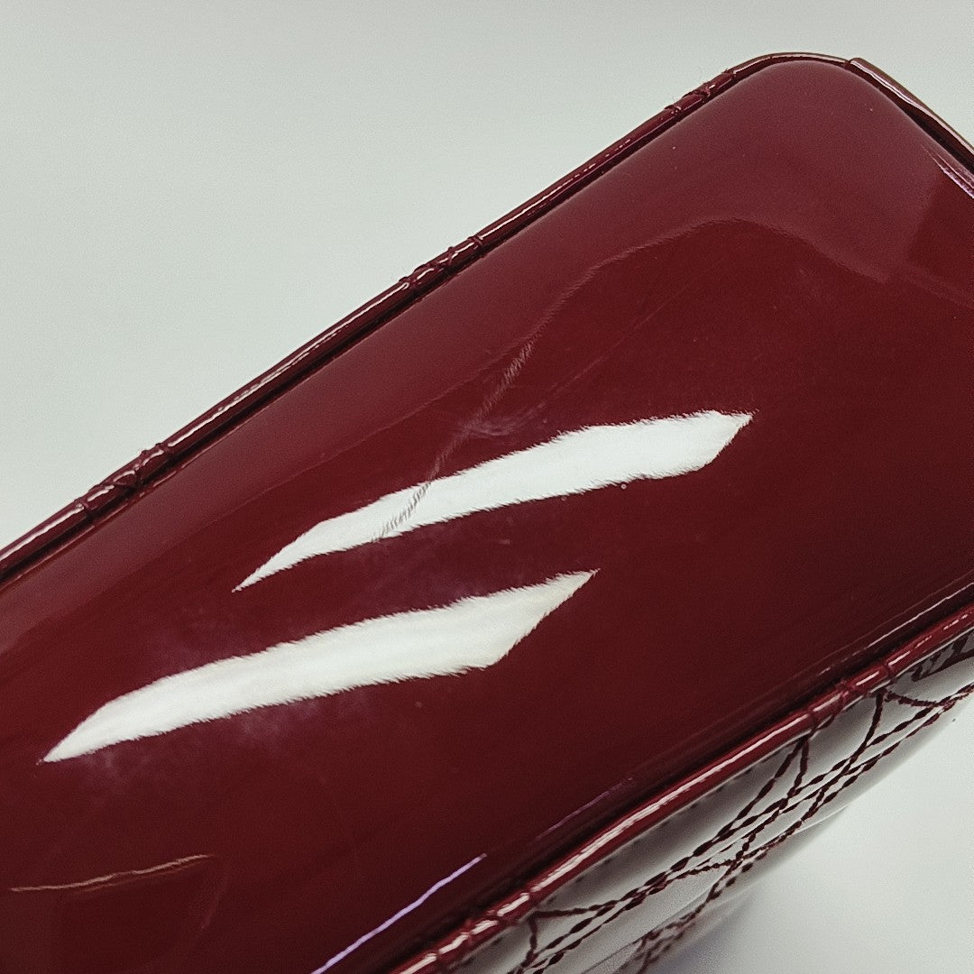 Lady Dior Mini Cannage Patent Calfskin Red